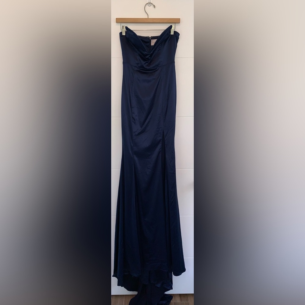 Alamour BLUE Strapless Deep V Blue Fishtail Dress Small Prom - Picture 4 of 6